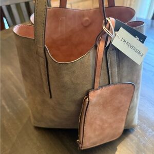 Joy Susan Reversible Tote in Taupe and Blush